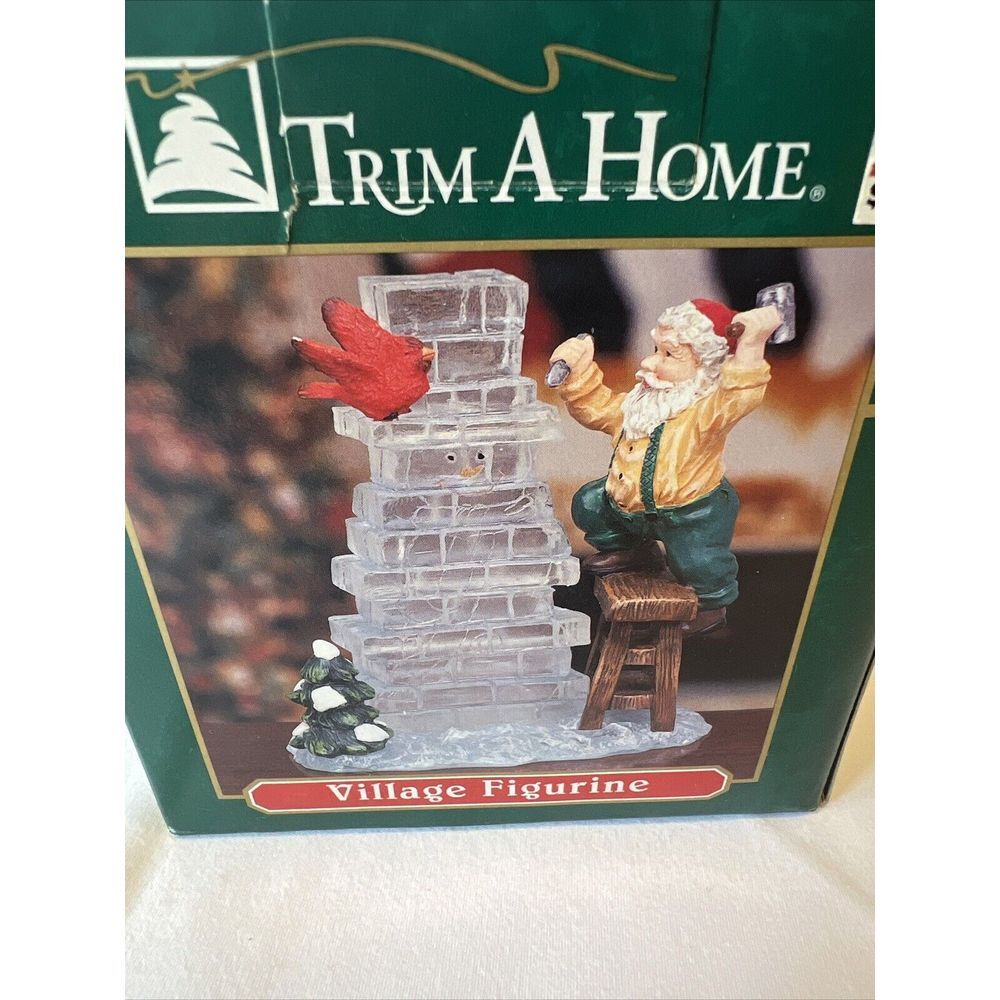 Christmas Village Decoration Santa on Ladder Carving Snowman out of Block Ice